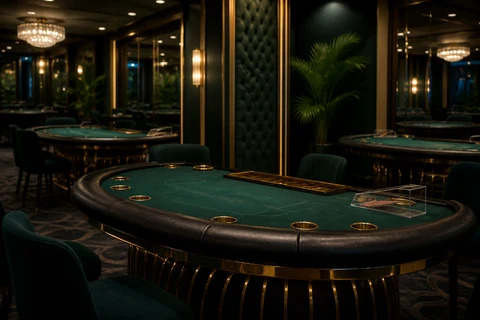 Live casino studio with dealer tables