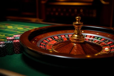 Live roulette wheel on a studio table